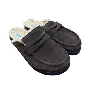 Dune London‎ Goldy Brown Suede Faux Shearling Penny Loafer Mules Womens 39 US 9